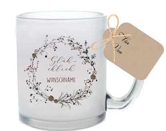 Caneca de Natal personalizada para vinho quente, "Glühcklich" (vinho quente com o nome que você desejar), presente de Natal, caneca para ponche, nome, taça para vinho quente