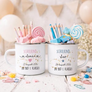 Einschulung Geschenk Tasse personalisiert Einschulungsgeschenk Name Schulanfang Geschenk Mädchen Junge Schulkind 2026 Emaille Tasse
