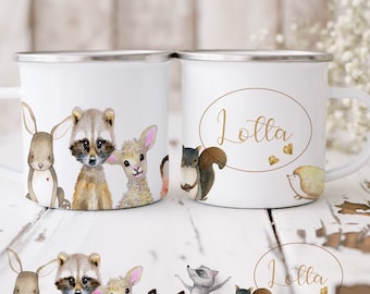 Children's mug name girl gift boy children's tableware forest animals enamel mug children's mug personalized gift toddler Easter