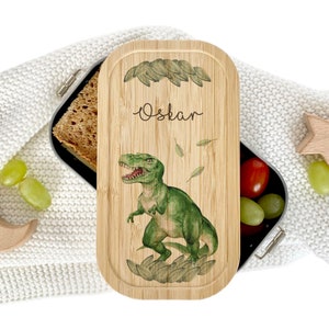 Manufactory Loving | Lunch box for boys | Personalized with name stainless steel | Dinosaurs | Lunch box bamboo lid for children