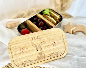 Brotdose Personalisiert Edelstahl Name Mädchen Hase Einschulung Geschenk Lunchbox