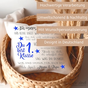 Einschulung Geschenk Kissen Personalisiert Einschulung Mädchen Junge Schulanfang Schulkind Schulstart Rosa und Blau Manufaktur Liebevoll Bild 2