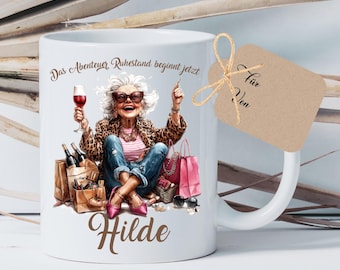 Rente Geschenk Frau Tasse Rente personalisiert Kollegin Geschenk Name Geschenk Ruhestand Abschiedsgeschenk Abschied Manufaktur Liebevoll