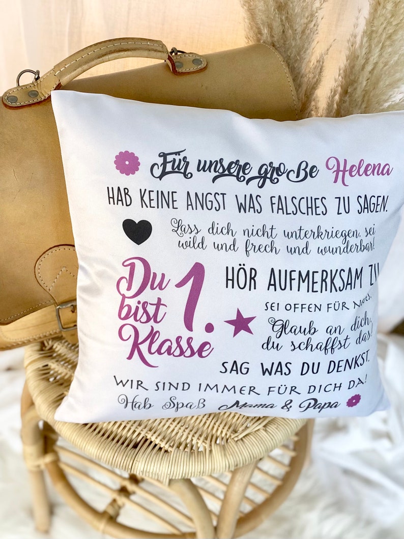 Geschenk Einschulung Kissen Personalisiert Schulkind Geschenkidee Einschulungsgeschenk Mädchen Jungen, Manufaktur Liebevoll Bild 4