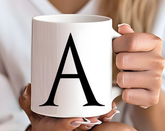 Tasse mit Buchstaben Kaffeetasse personalisiert Tasse mit Anfangsbuchstaben Kaffeebecher personalisiert Geschenk Mann Frau Keramik Schwarz