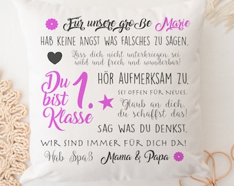 Einschulung Geschenk Kissen Personalisiert Einschulung Mädchen Junge Schulanfang Schulkind Schulstart Rosa und Blau Manufaktur Liebevoll