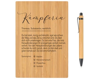 Notizbuch Kämpferin Definition Geschenk Personalisiert Mutmacher Name Seelenverwandte Frau Bambus Nachhaltig DIN A5