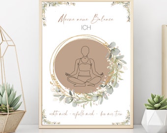 Digitales Poster "Meine neue Balance" Geschenk Achtsamkeit Selbstliebe Positive Affirmation Meditation Yoga | Manufaktur Liebevoll