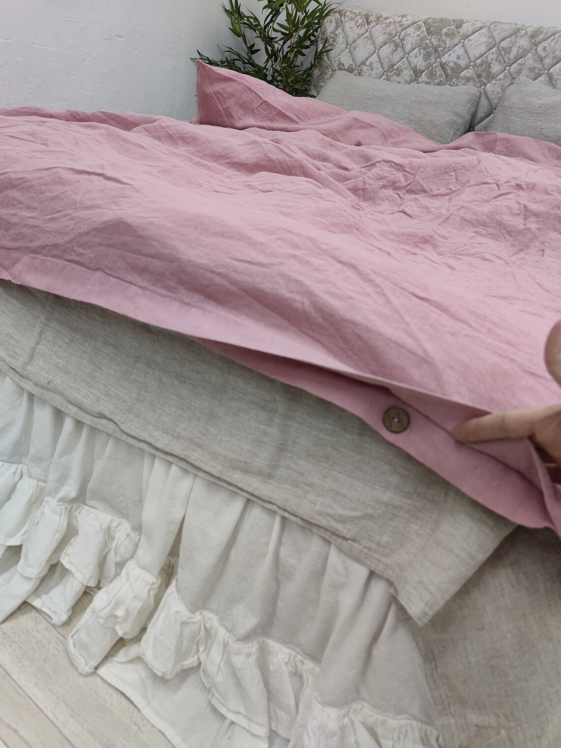 Dusty pink duvet cover hidden closure with coconut buttons Etsy