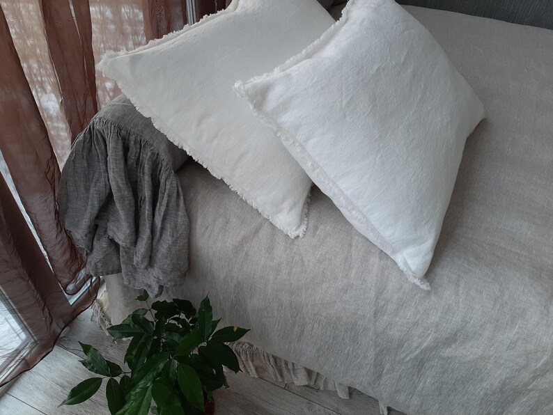 Linen Fringe Pillowcase natural linen pillow case with Frayed Etsy