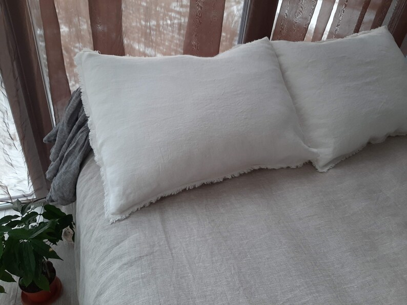 Linen Fringe Pillowcase natural linen pillow case with Frayed Etsy