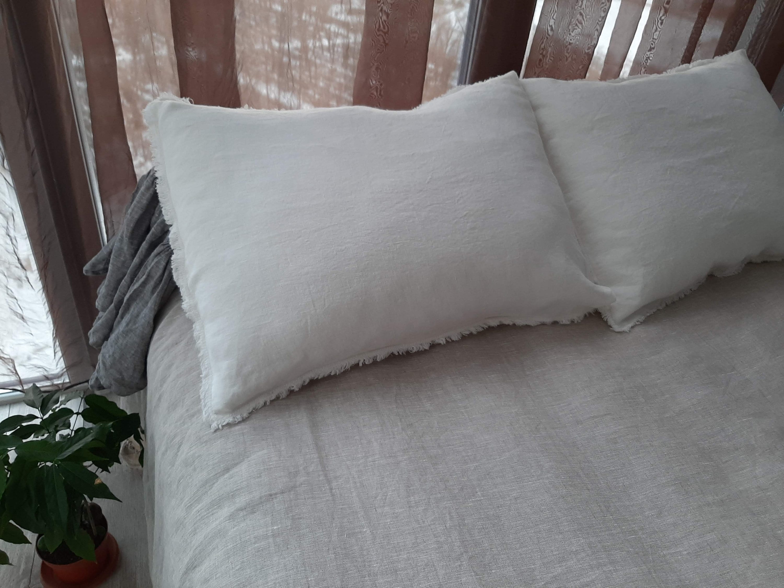 Linen Fringe Pillowcase natural linen pillow case with Frayed Etsy