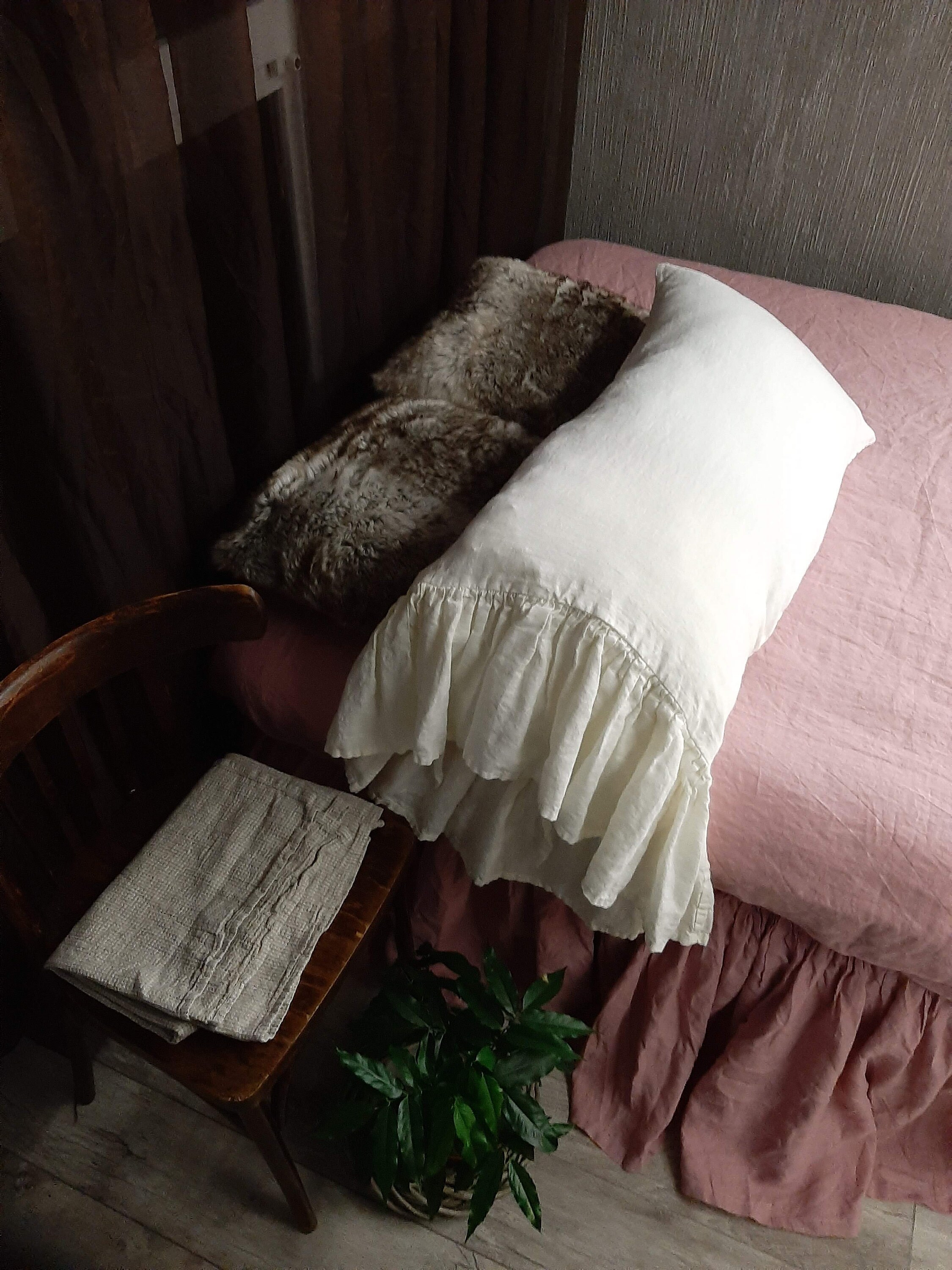 Ruffle linen pillow case long ruffle shabby chic boho ruffled Etsy