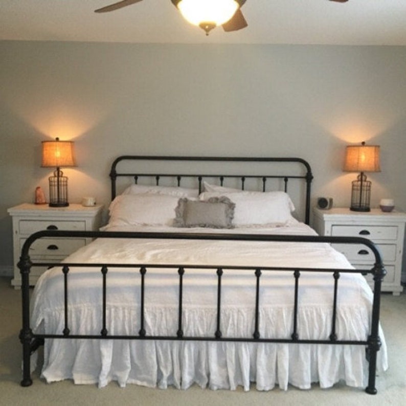 Split corners bed skirt Linen dust ruffle white coverlet queen Etsy