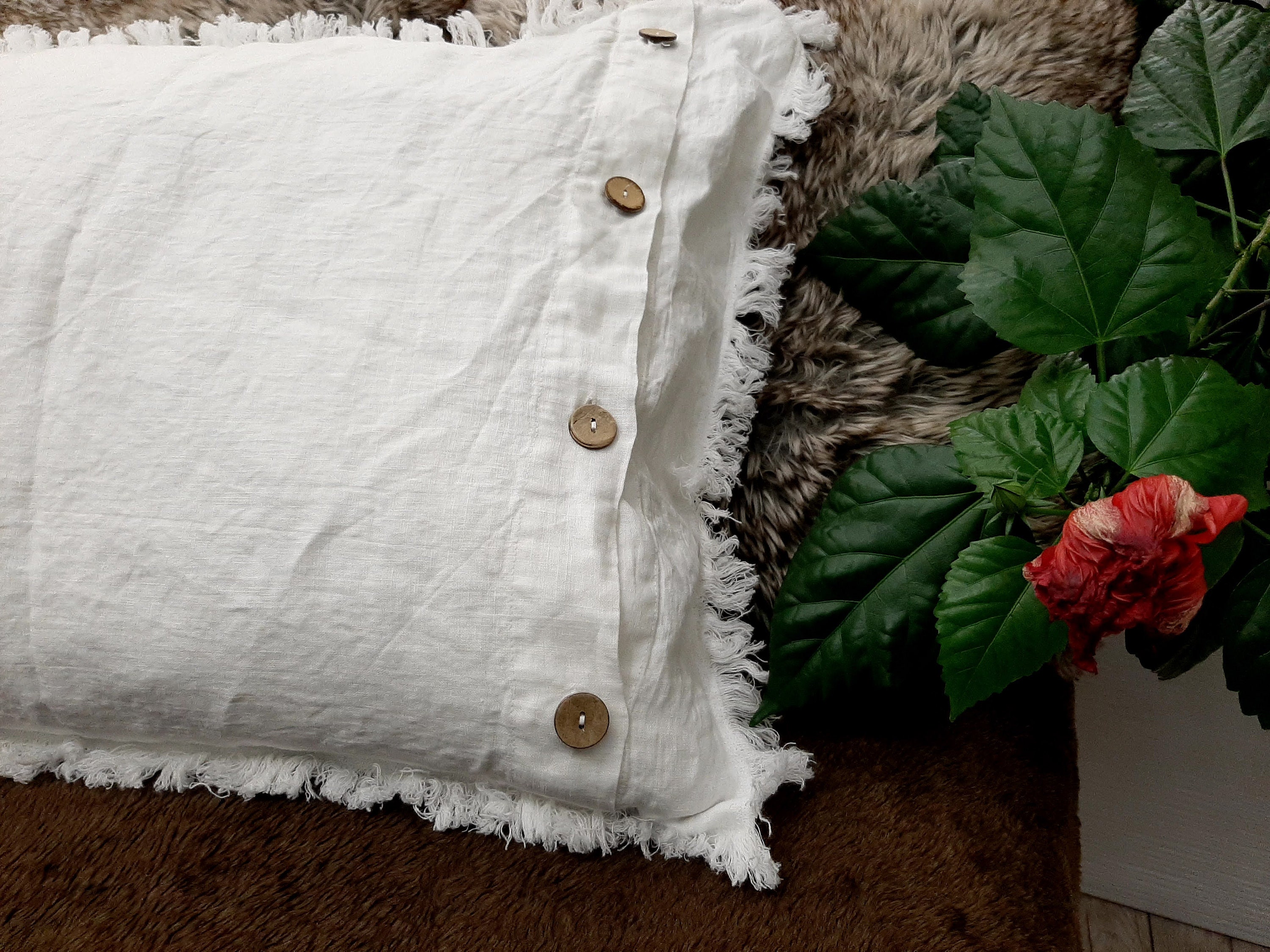 Linen Fringe Pillowcase natural linen pillow case with Frayed Etsy
