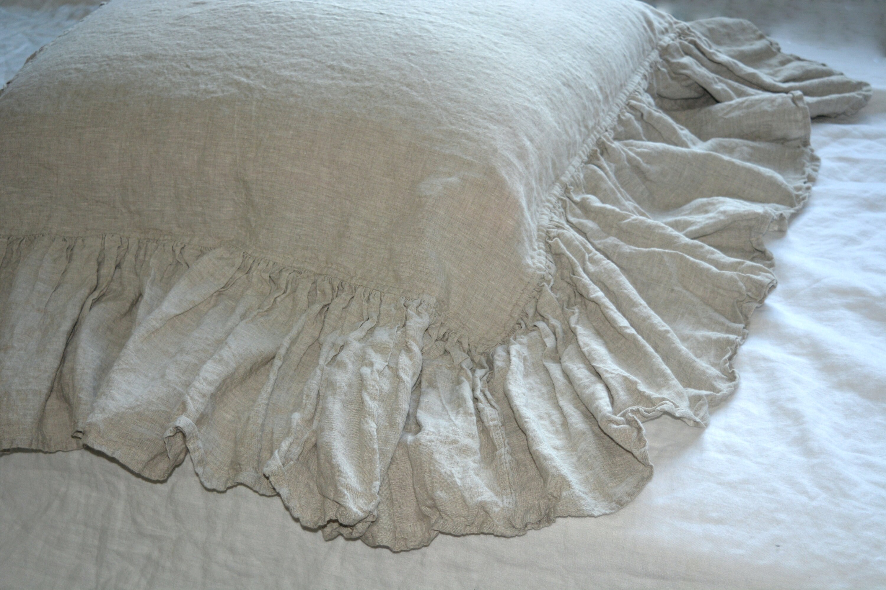 Linen pillowcase with big ruffles inside pocket ruffled | Etsy