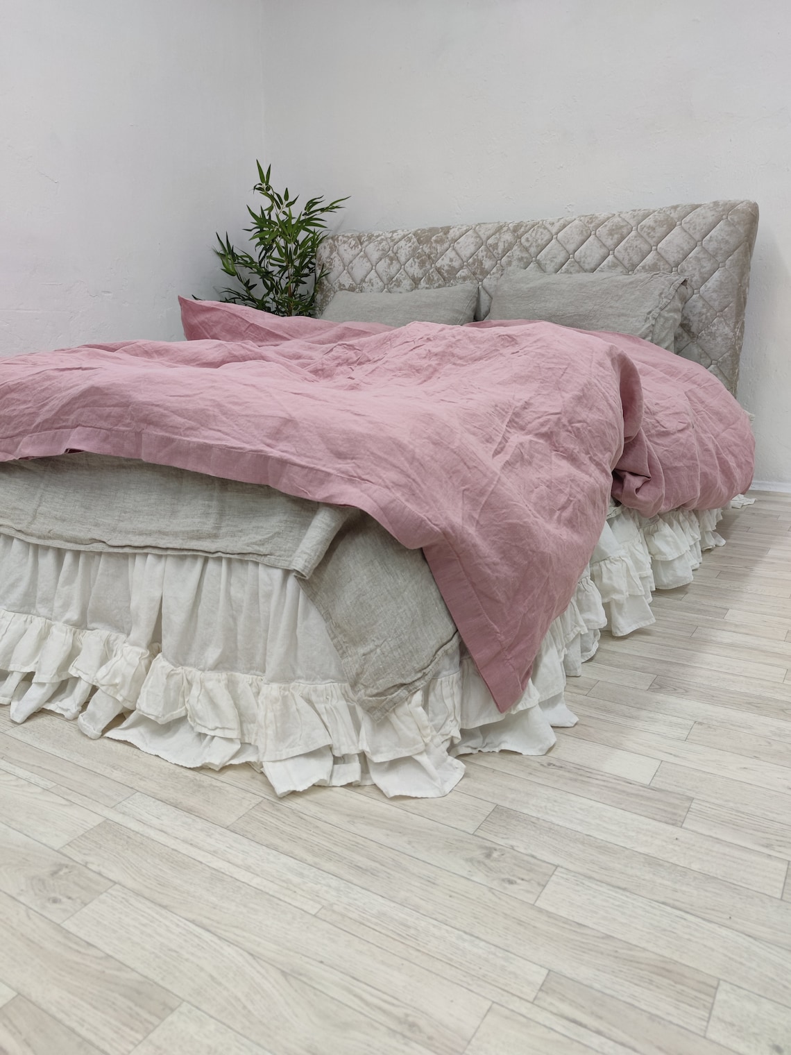 Dusty pink duvet cover hidden closure with coconut buttons Etsy