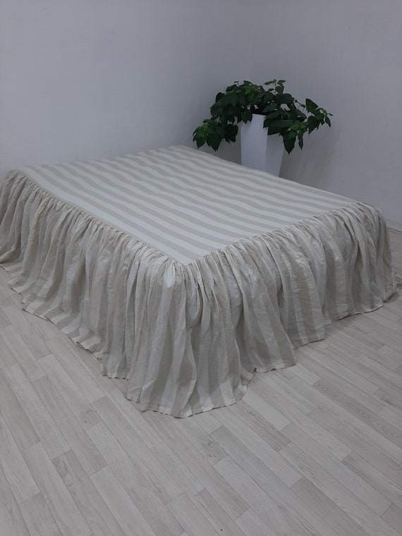 Striped Bed Skirt linen coverlet white bed skirt grey bed Etsy