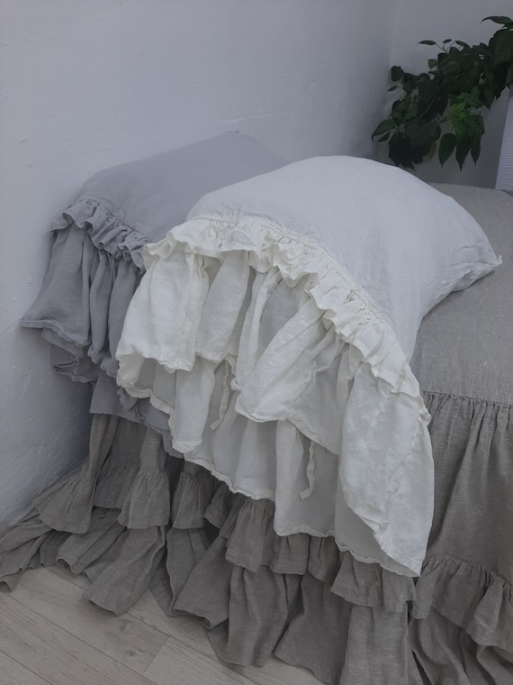 Ruffled 12x24 Linen Pillowslip and Insert---Oatmeal and Flax Washed Linen