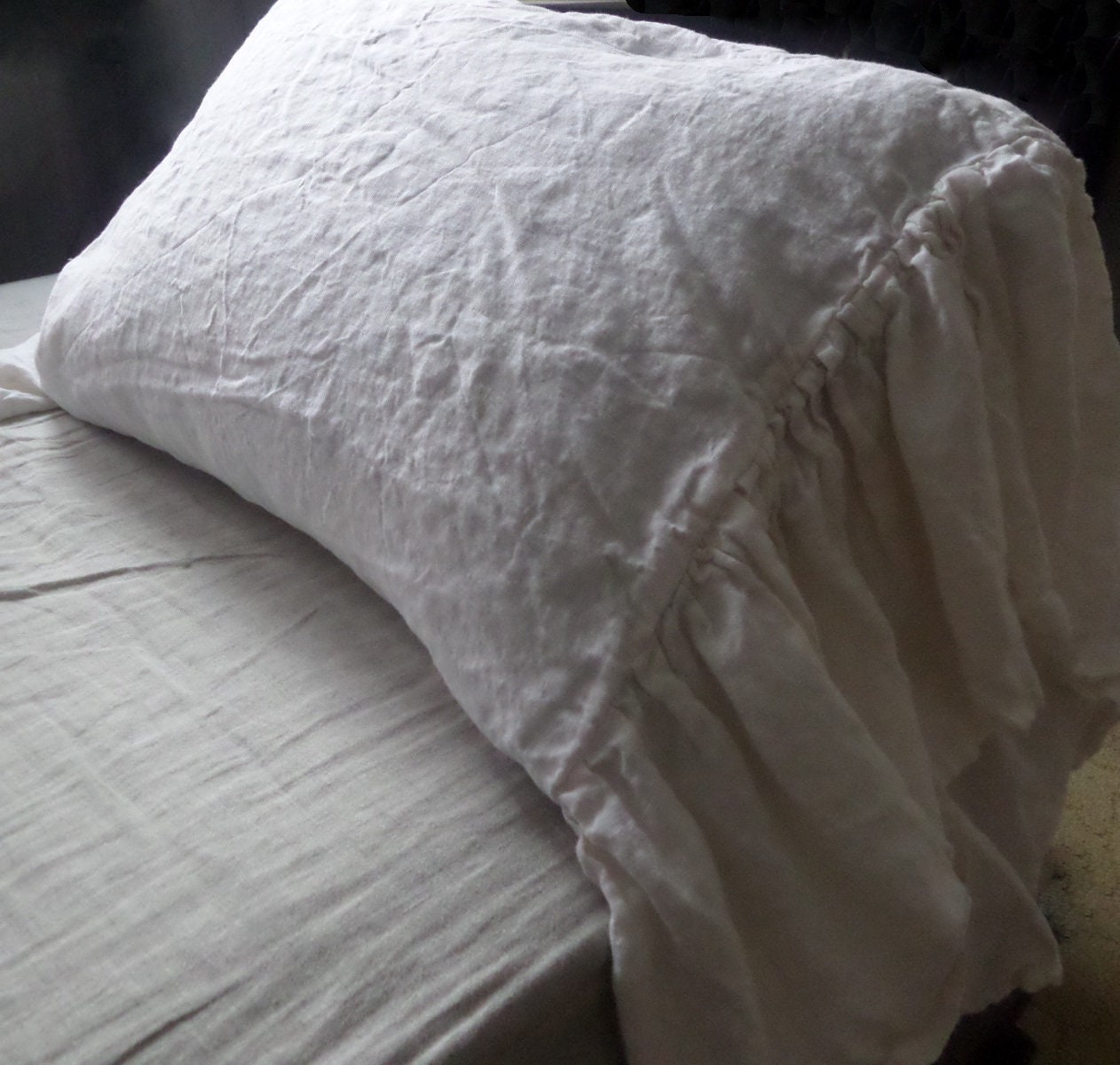 Linen pillow cases with long ruffle white ruffled pillowcase Etsy
