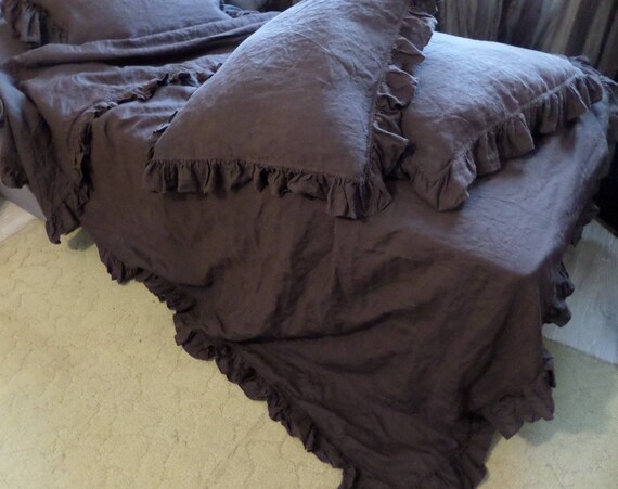 Chocolate Brown Bedding Set Ruffle Duvet Coverqueen2 Etsy