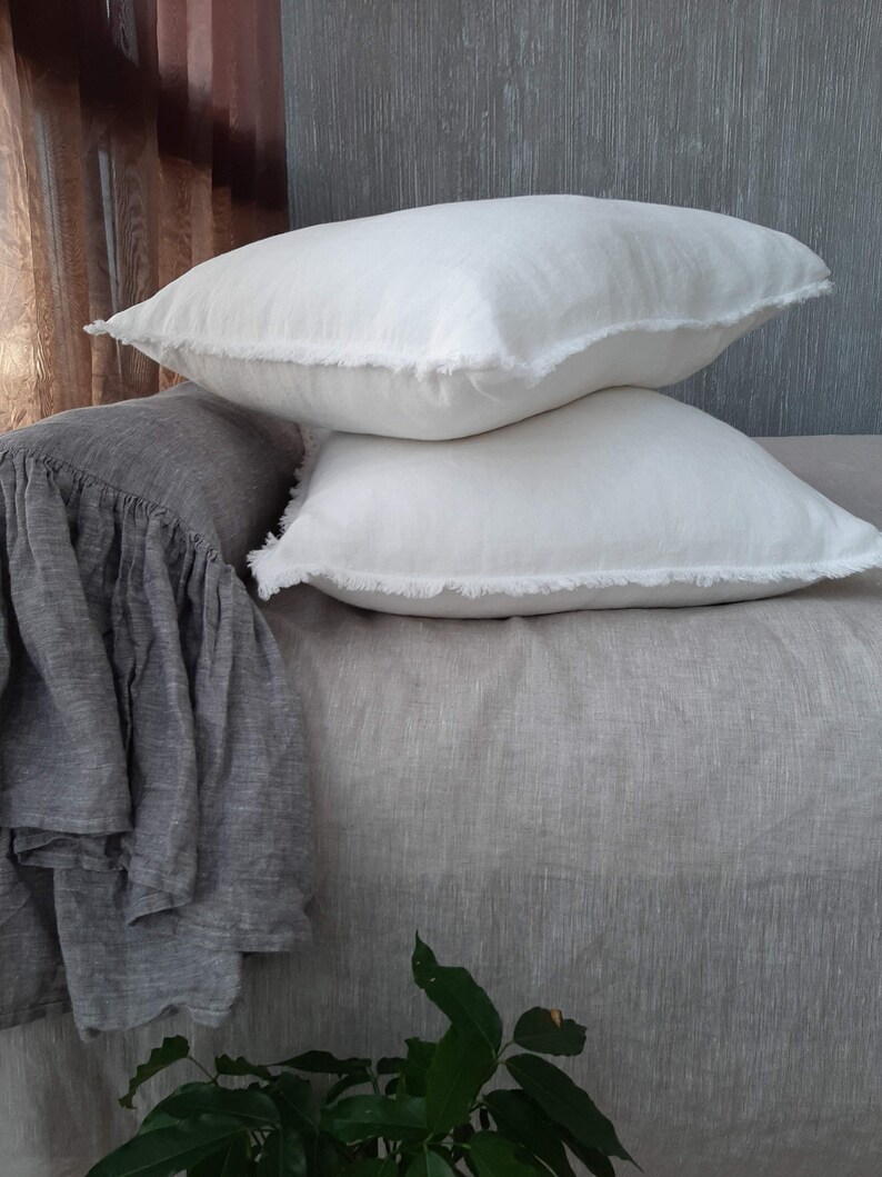 Linen Fringe Pillowcase natural linen pillow case with Frayed Etsy