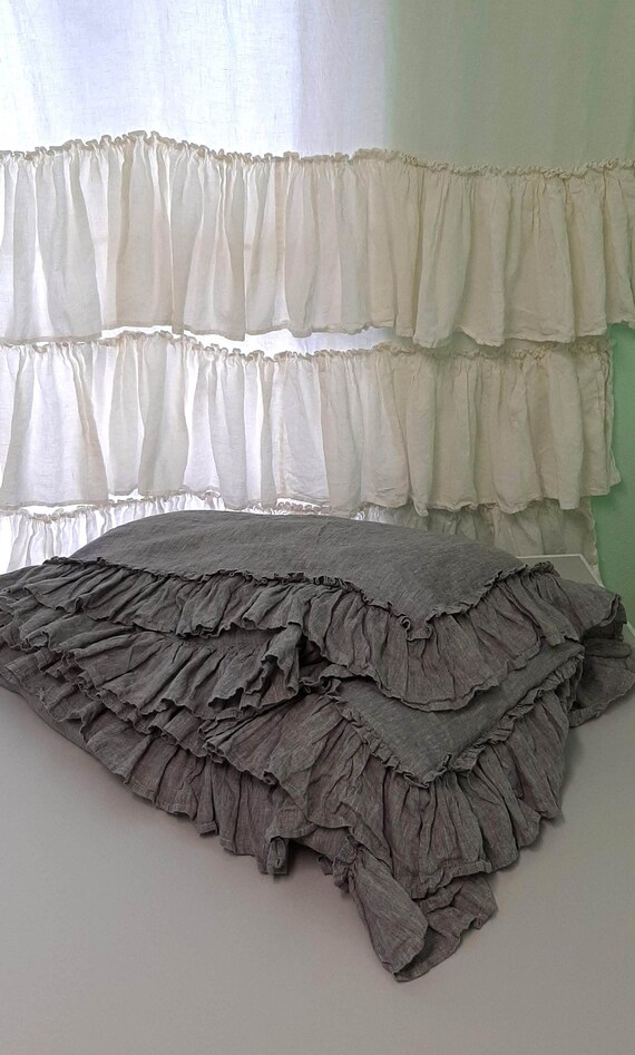Linen Duvet Cover With Ruffles From Four Sides Buttons Etsy