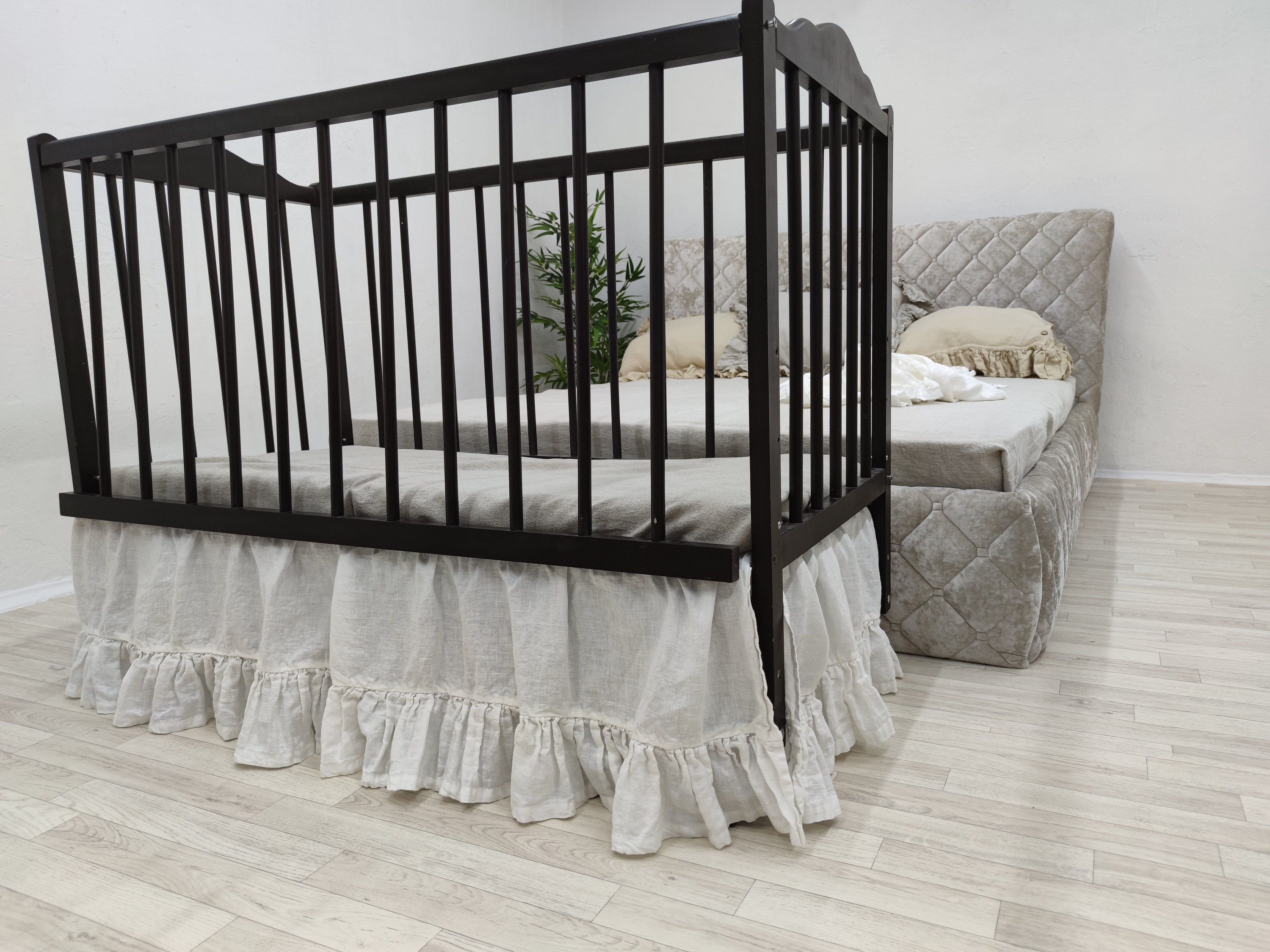 Linen dust ruffles panels4pcsRuffled Crib Skirt Crib Skirt Etsy