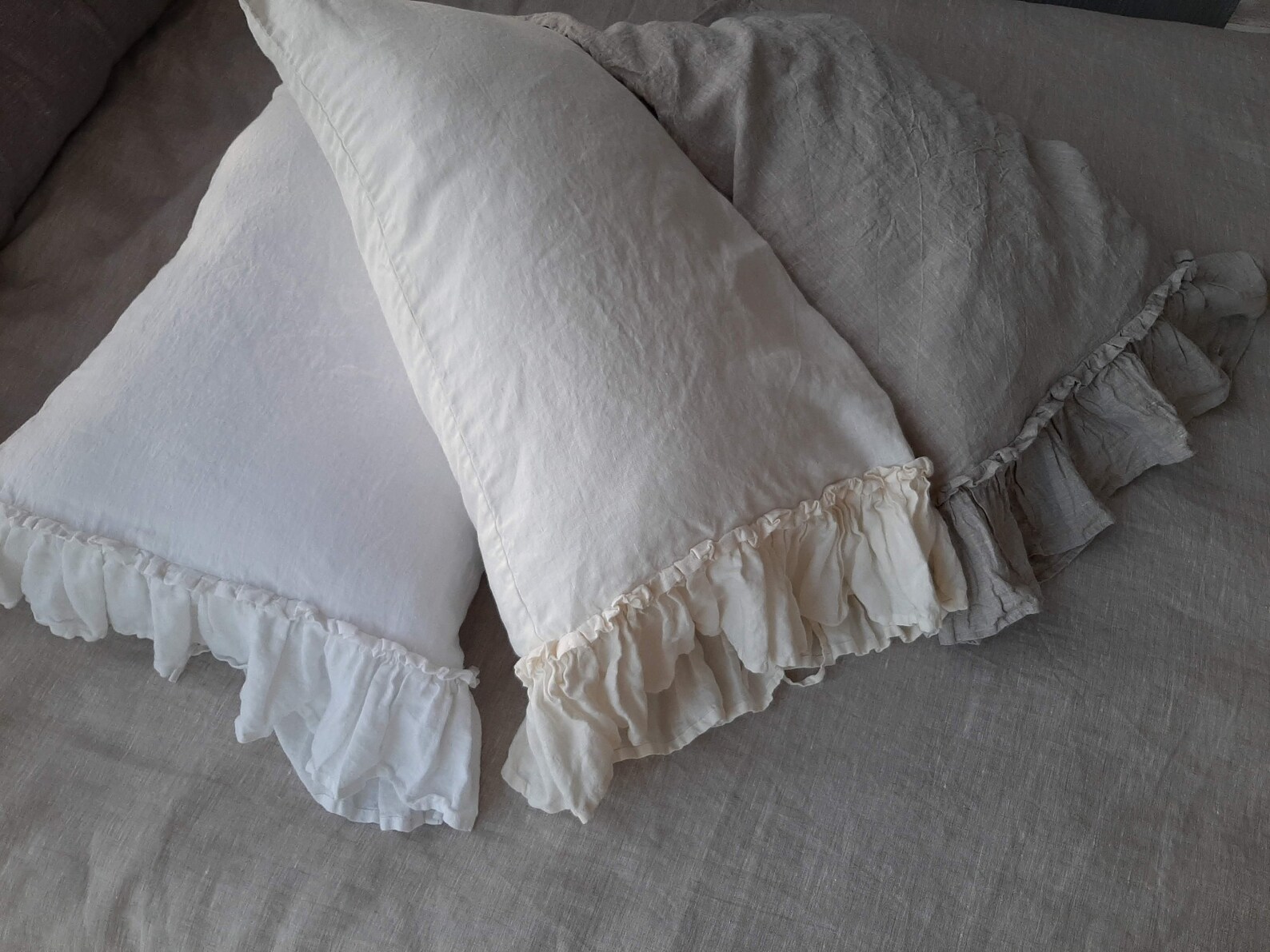 Linen double ruffle pillow case square slip cover Frill euro Etsy
