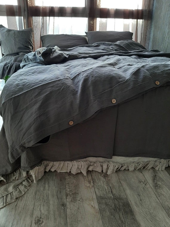 Linen Duvet Cover with Wood Button closure crib duvet cover Etsy