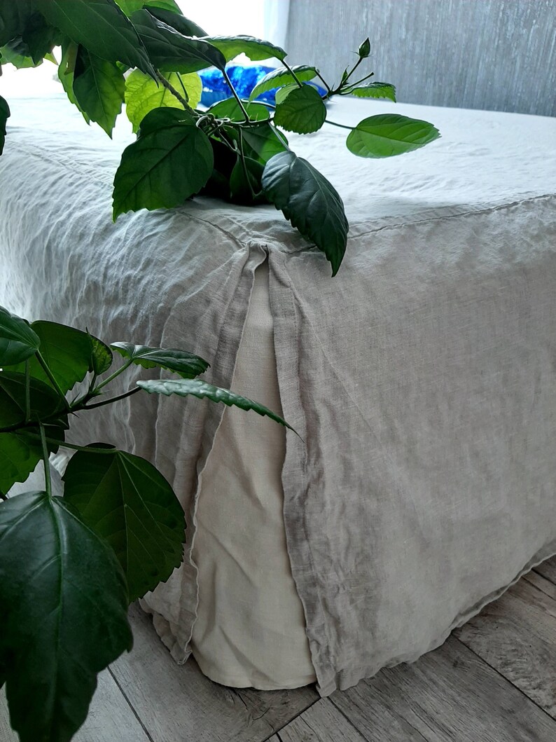 Linen Bed Skirt Split Corners Straight Panels Dust Ruffle Etsy