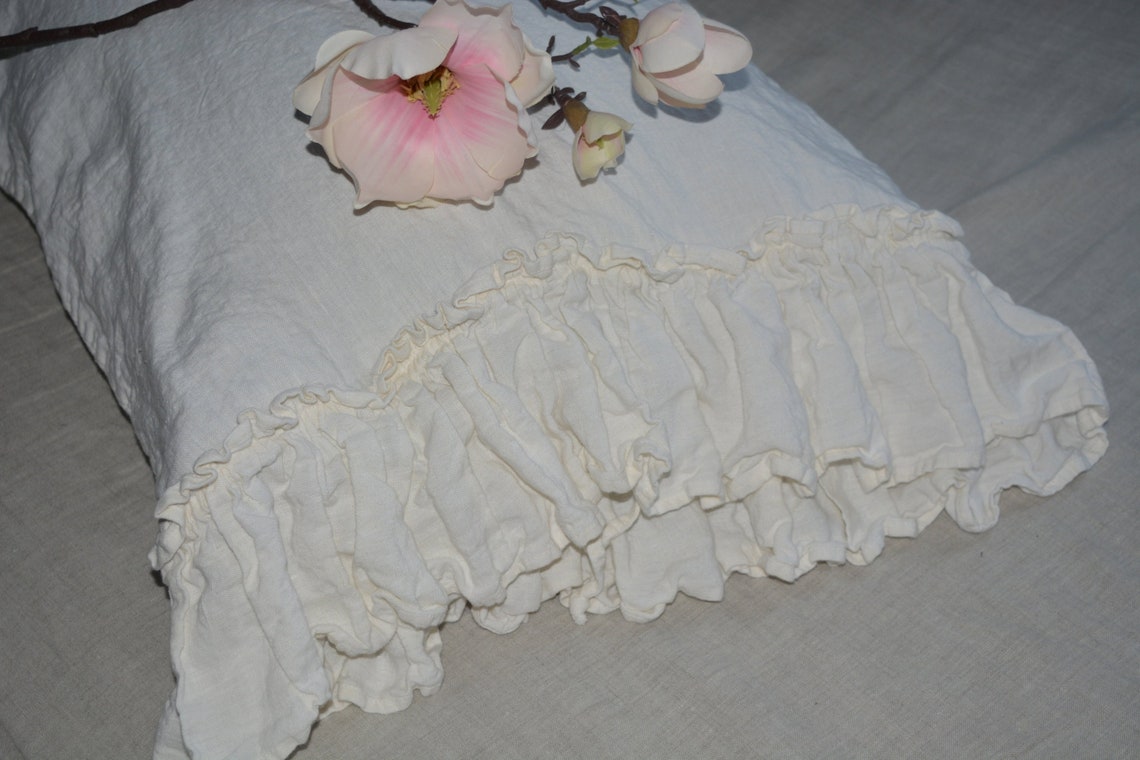 Linen doubleruffle pillowcase Pillow Sham Frill pillow case Etsy