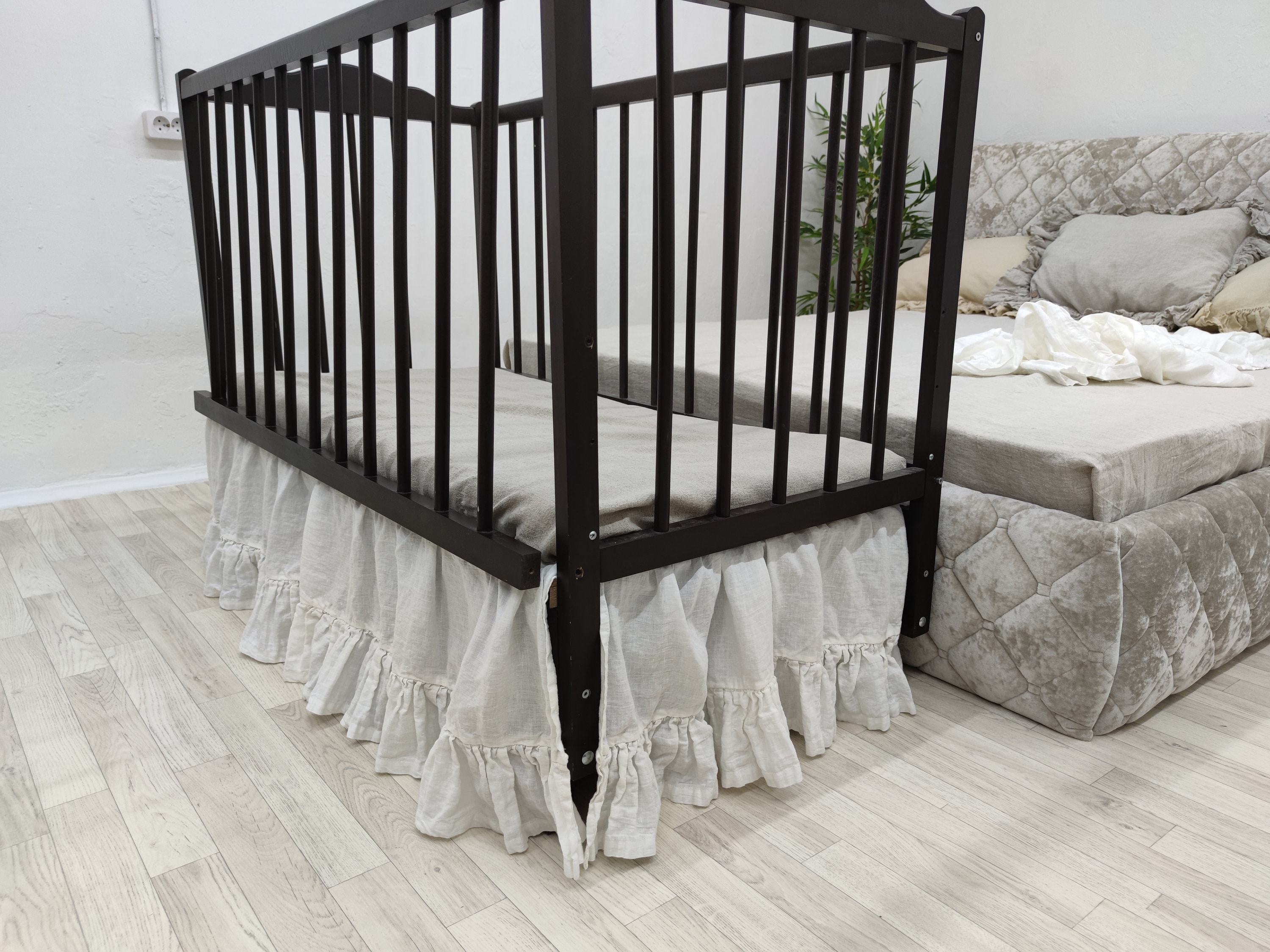 Linen dust ruffles panels4pcsRuffled Crib Skirt Crib Skirt Etsy