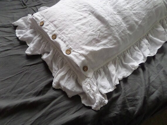 Ruffle Pillowcase With Buttons Pillowcase Ruffled Bedding Etsy