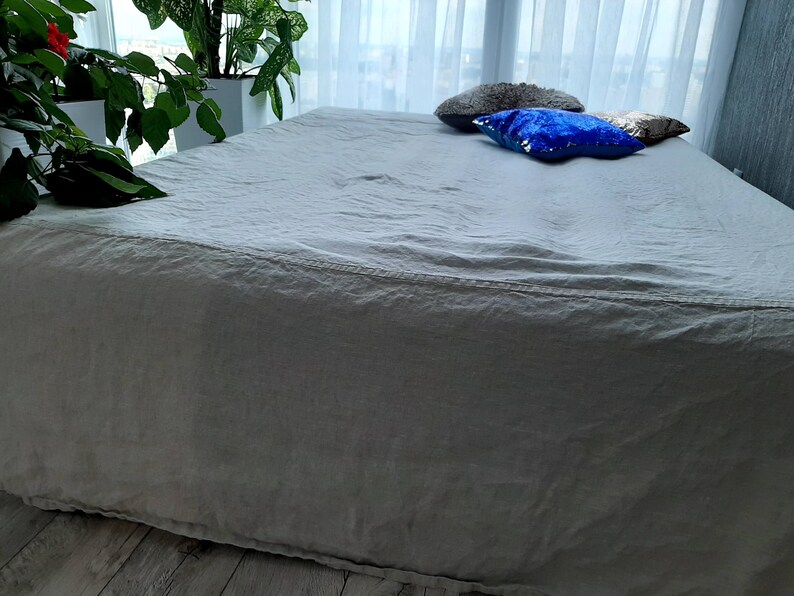 Linen Bed Skirt Split Corners Straight Panels Dust Ruffle Etsy