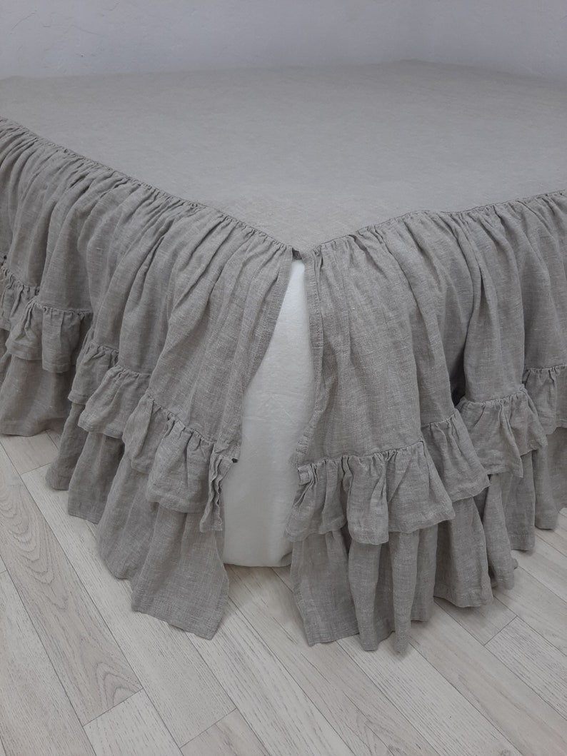 Ruffled Bed Skirt split corners coverlet bedspread ties bows Etsy