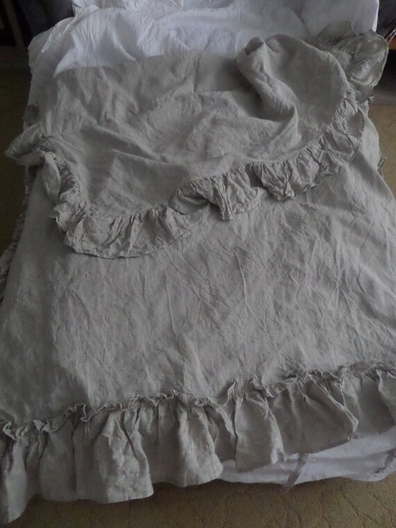 Linen Duvet Cover With Ruffles From Four Sides Buttons Etsy