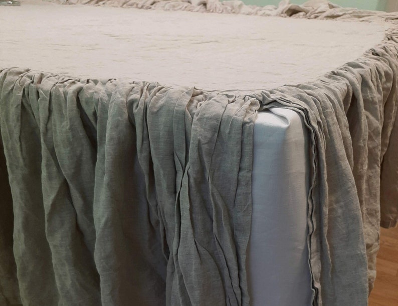 Split corners bed skirt Linen dust ruffle white coverlet queen Etsy