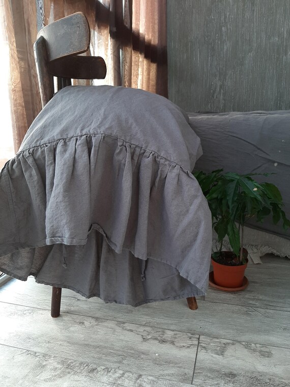 Linen Pillow Cases With Long Ruffle White Ruffled Pillowcase Etsy