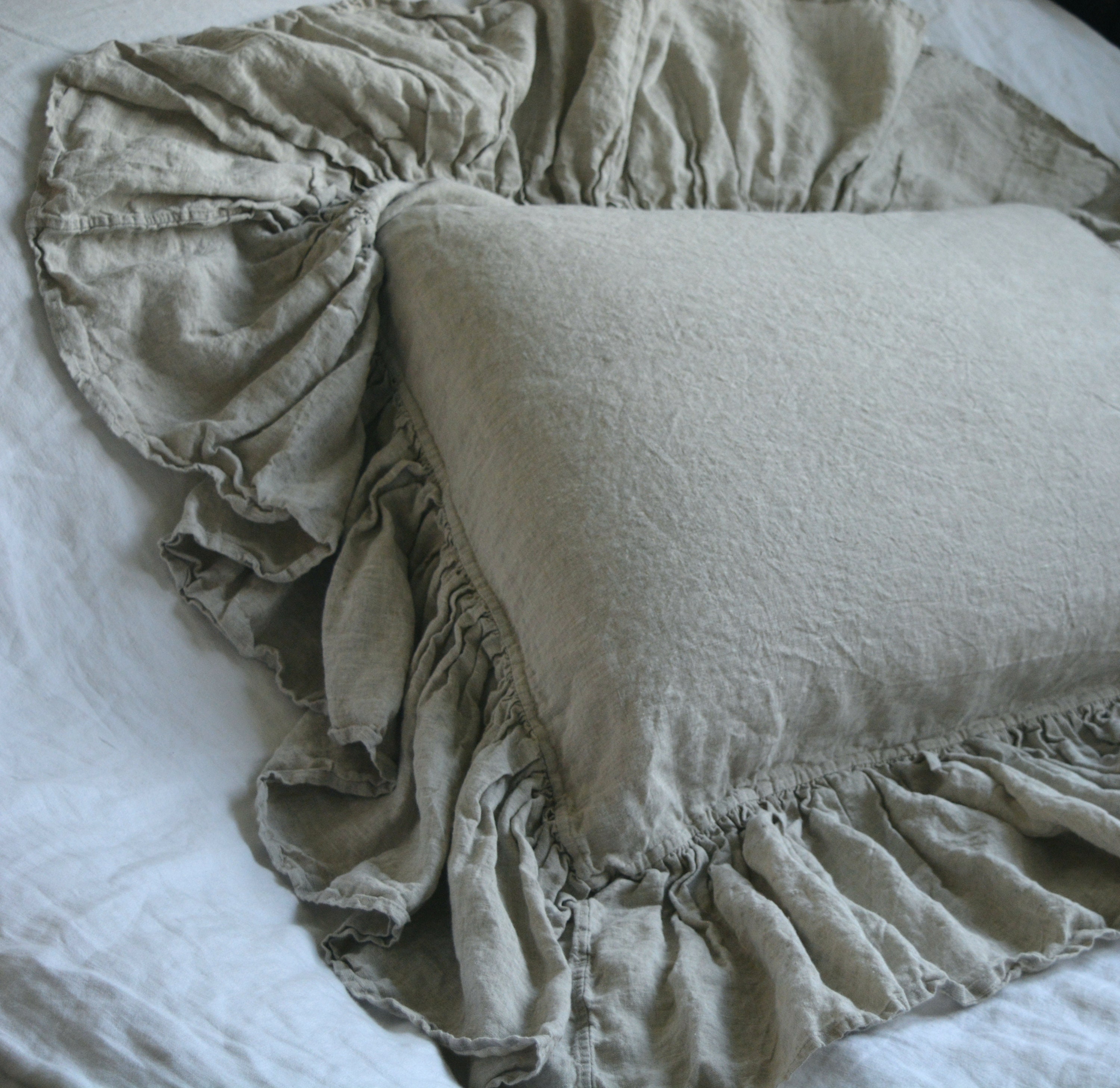 Linen pillowcase with big ruffles inside pocket ruffled | Etsy