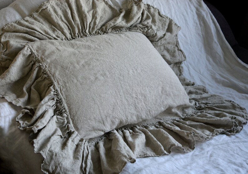 Linen pillowcase with big ruffles inside pocket ruffled Etsy