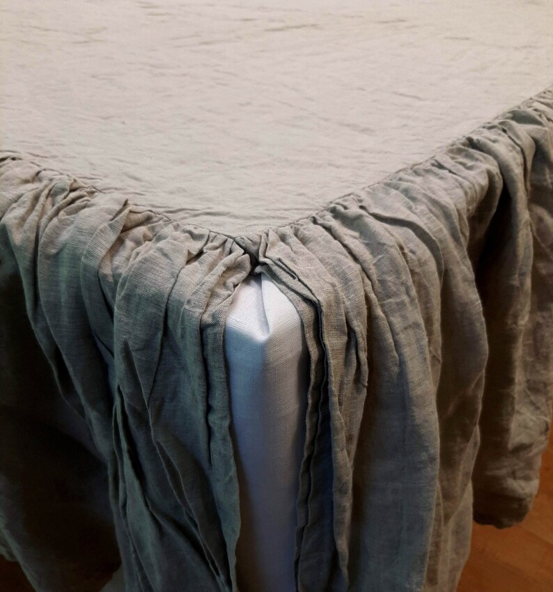 Split corners bed skirt Linen dust ruffle white coverlet queen Etsy