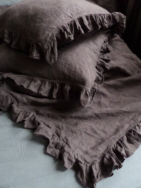 Chocolate Brown Bedding Set Ruffle Duvet Coverqueen2 Etsy