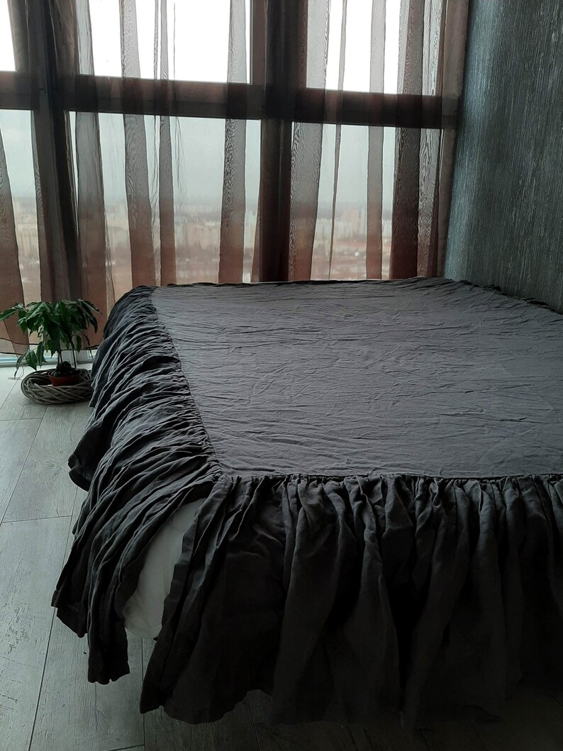 Split corners bed skirt Linen dust ruffle white coverlet queen Etsy