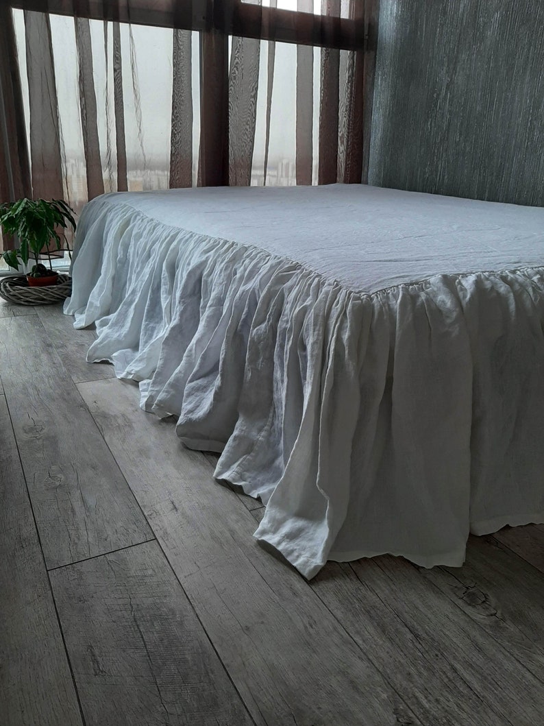 Linen Dust Ruffle Bed Skirt coverlet white bed skirt grey bed Etsy