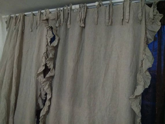 Linen Curtains With Double Ruffles Stone Washed Curtain Panels Etsy