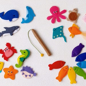 Magnetic Fishing Game Set of 20 Felt Sea Animals with Fishing Rod - Montessori Toys for Toddlers 2 Years Old