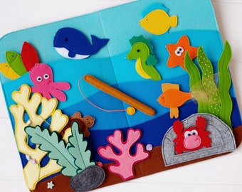 Felt Magnetic Fishing Play Set: Kids Fishing Toy with Ocean Playscape