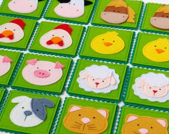 Farm Animals Memory Matching Game, Felt Fabric Pairs Game “On the Farm” - Learning/ Educational Games, Travel Toys for Kids