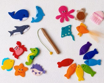 Felt Magnetic Fishing Game: 20 Sea Animals Montessori Toddler Toy